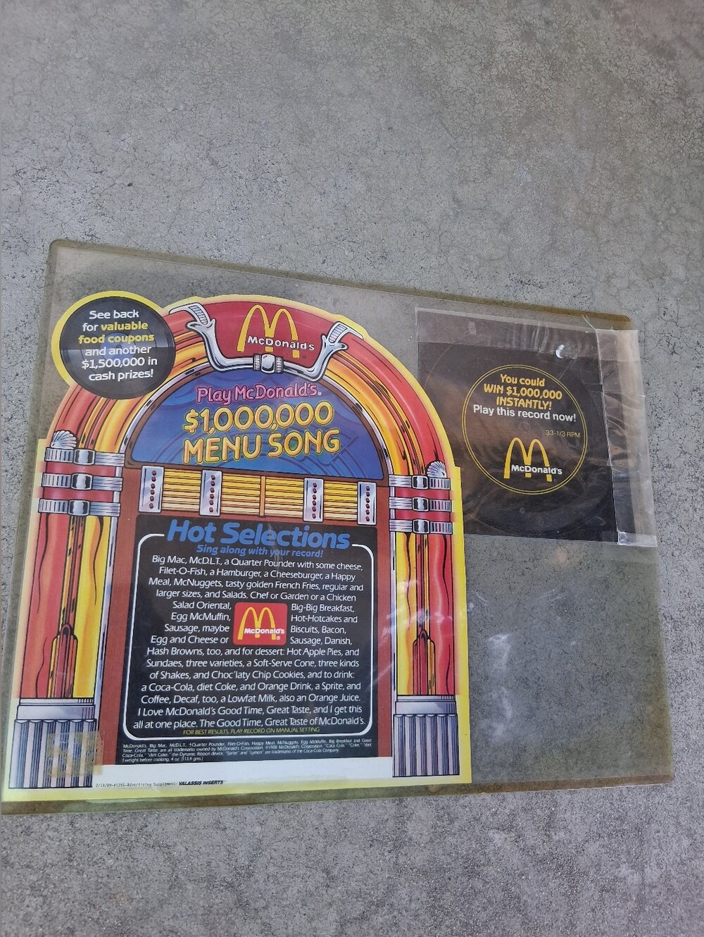McDonald's Yellow & Red Jukebox-Style $1,000,000 Menu Song Record